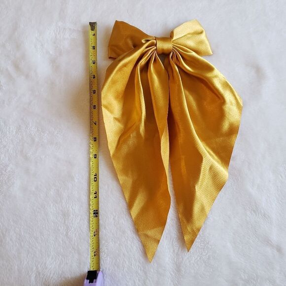 Golden Yellow Satin Hair Bow Barrette - Picture 2 of 3